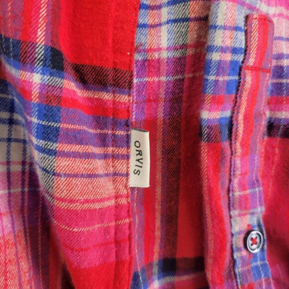 Orvis Flannel Shirt Womens S Red Plaid Oversized Light Button Up Outdoors - Picture 2 of 16